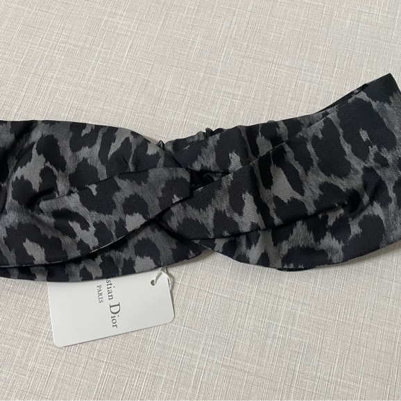 DIOR 灰黑豹紋 髮帶 頭飾 復古髮帶 Silk-8