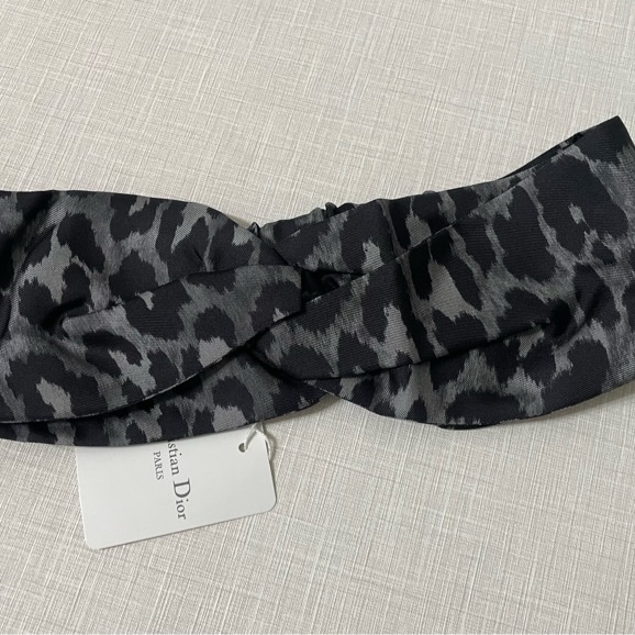 DIOR 灰黑豹紋 髮帶 頭飾 復古髮帶 Silk-12