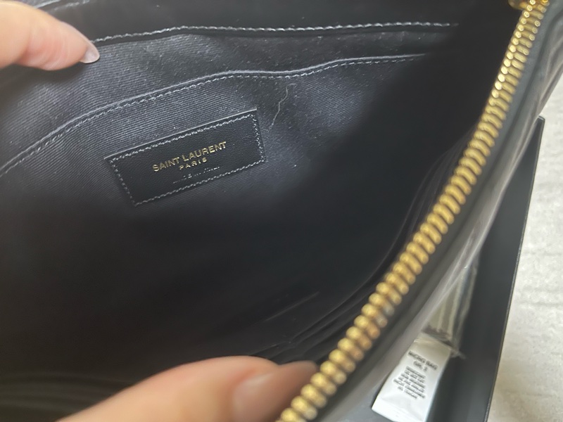 聖羅蘭YSL黑金牛皮山形紋山型V紋手拿包卡包-3
