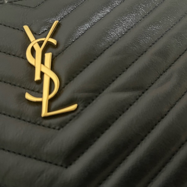 聖羅蘭YSL黑金牛皮山形紋山型V紋手拿包卡包-7