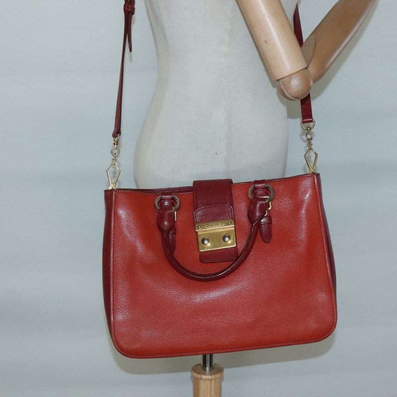 【日本直送】Miu Miu 手提包 皮革 兩用 紅色 金色 正品 127396-24
