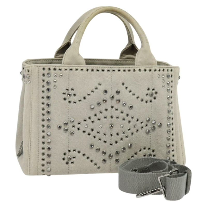 【日本直送】PRADA Bijoux Canapa PM 手提包 帆布 2 向 灰色 正品 126588-0