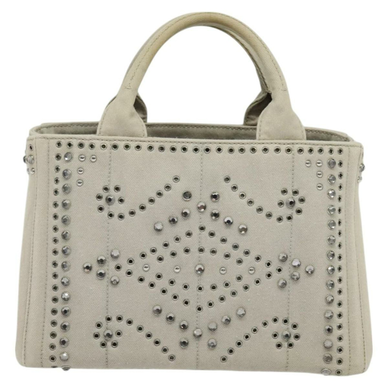 【日本直送】PRADA Bijoux Canapa PM 手提包 帆布 2 向 灰色 正品 126588-1