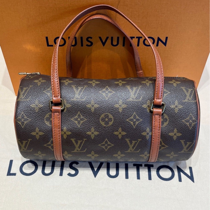 LV中古老花巴比龍30紅皮手提包-0