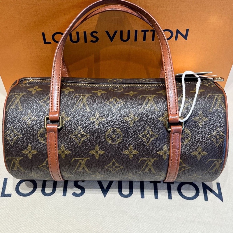 LV中古老花巴比龍30紅皮手提包-1