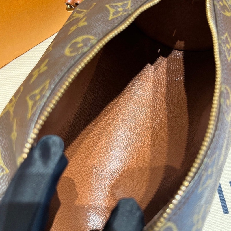 LV中古老花巴比龍30紅皮手提包-6