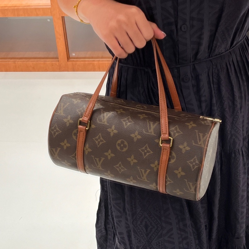 LV中古老花巴比龍30紅皮手提包-7