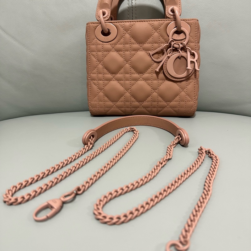 Dior迪奧奶茶色磨砂三格戴妃手提單肩斜挎包-1