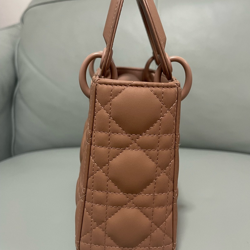 Dior迪奧奶茶色磨砂三格戴妃手提單肩斜挎包-7