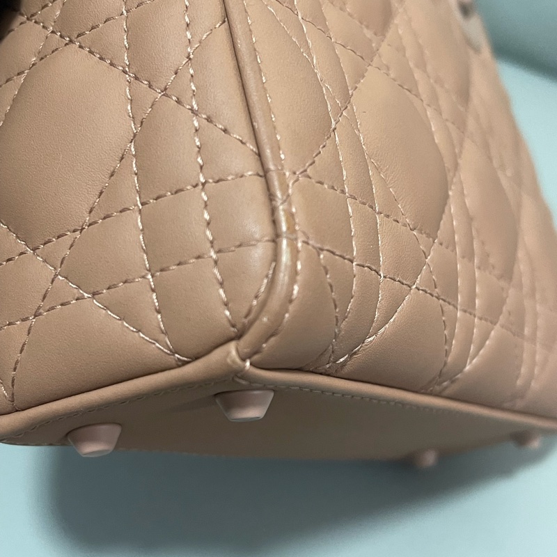 Dior迪奧奶茶色磨砂三格戴妃手提單肩斜挎包-11