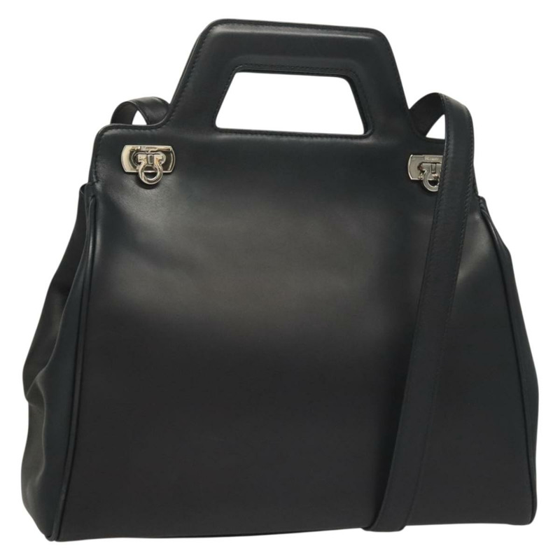 【日本直送】Salvatore Ferragamo Gancini 手提包 皮革 2 款 黑色 銀色 正品 131183-0