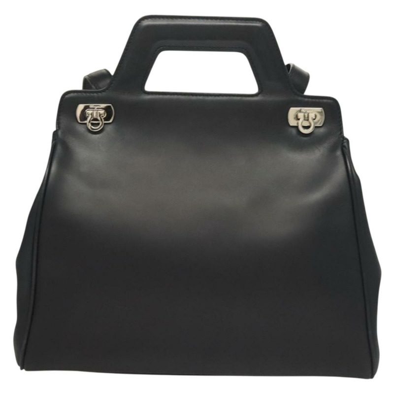 【日本直送】Salvatore Ferragamo Gancini 手提包 皮革 2 款 黑色 銀色 正品 131183-12