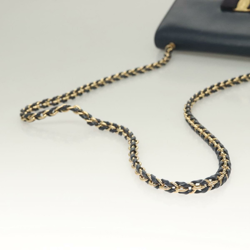 【日本直送】Salvatore Ferragamo Vala 鏈條單肩包 皮革 海軍藍 金色 正品 130907-6