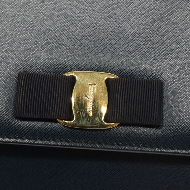 【日本直送】Salvatore Ferragamo Vala 鏈條單肩包 皮革 海軍藍 金色 正品 130907-8