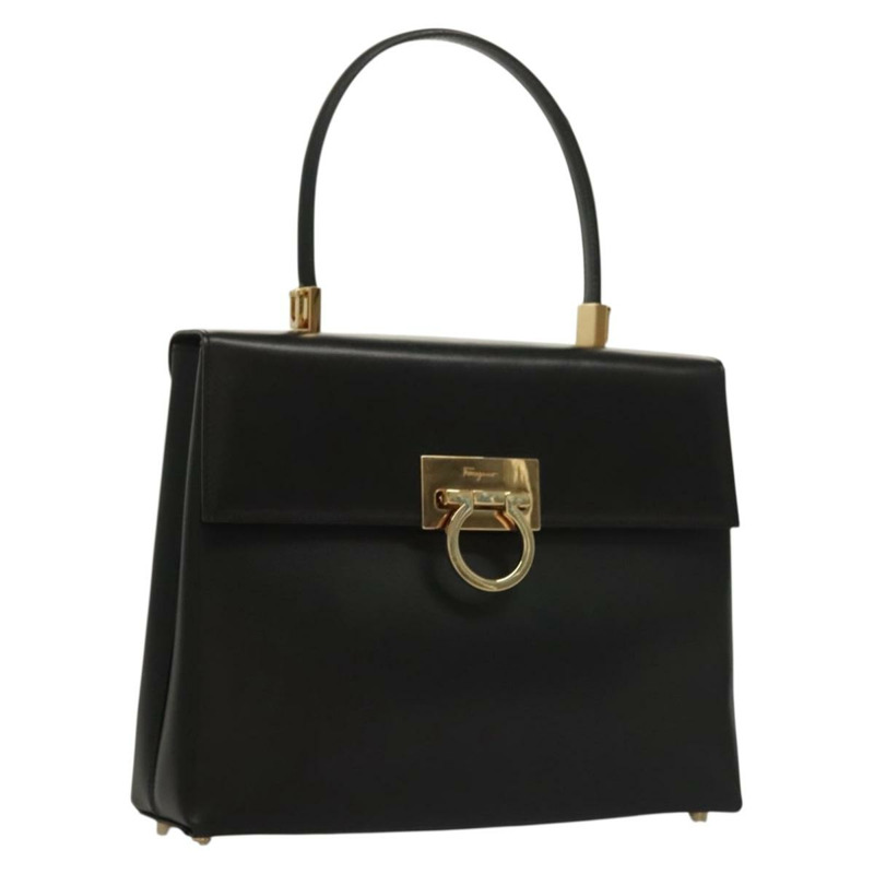 【日本直送】Salvatore Ferragamo Gancini 手提包 皮革 黑金色 正品 132079-0