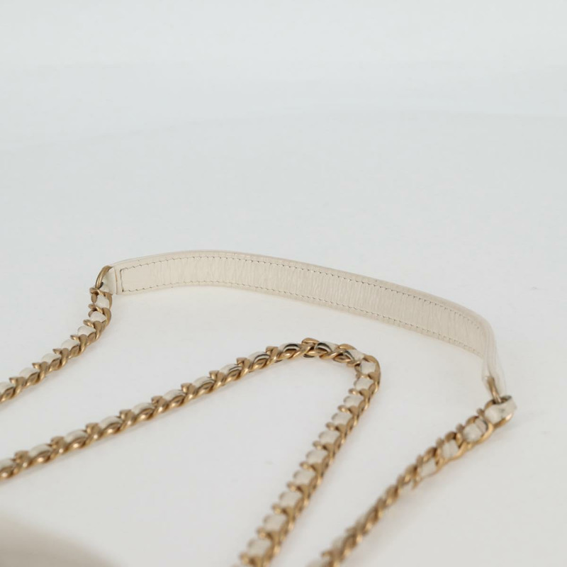 【日本直送】香奈兒鏈條肩背包 漆皮 白色 金色 CC 標誌 Auth 118910A-13