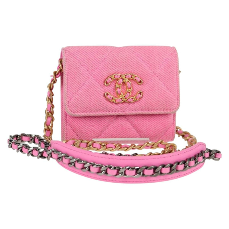 【日本直送】香奈兒 Matelasse 鏈條單肩包 帆布 粉紅金色 CC 正品 130507M-0