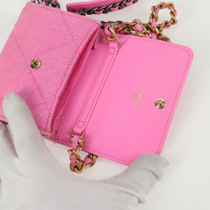 【日本直送】香奈兒 Matelasse 鏈條單肩包 帆布 粉紅金色 CC 正品 130507M-8