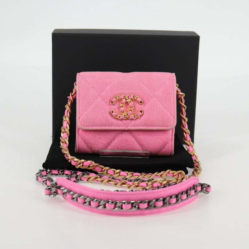 【日本直送】香奈兒 Matelasse 鏈條單肩包 帆布 粉紅金色 CC 正品 130507M-11