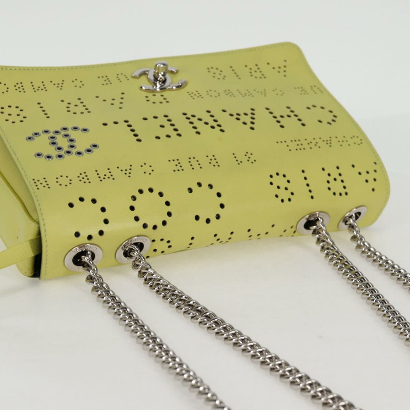 【日本直送】香奈兒 (CHANEL) 皮革鏈條單背包,黃色,雙C標誌,貨號 130486M-5