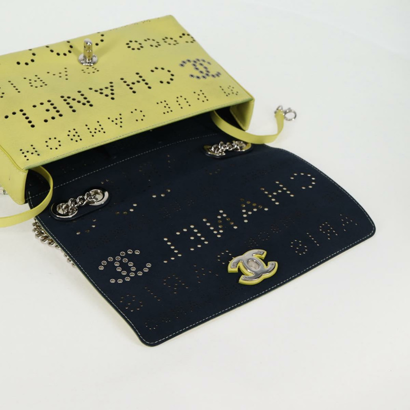 【日本直送】香奈兒 (CHANEL) 皮革鏈條單背包,黃色,雙C標誌,貨號 130486M-21