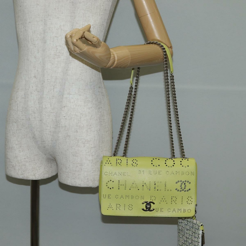 【日本直送】香奈兒 (CHANEL) 皮革鏈條單背包,黃色,雙C標誌,貨號 130486M-26