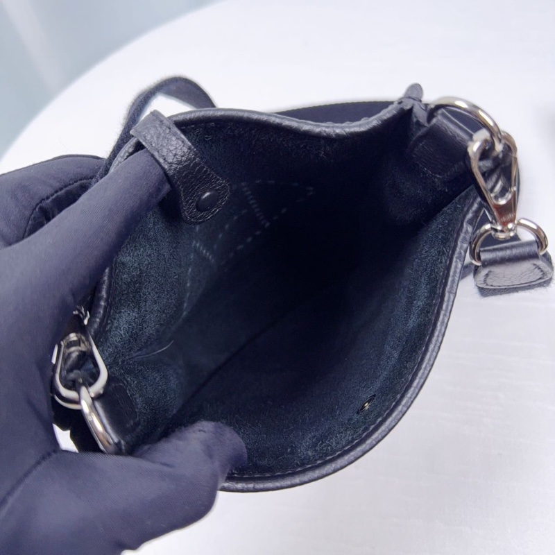 98新Hermes愛馬仕黑銀mini evelyn迷你伊芙琳黑銀單肩斜挎包-3