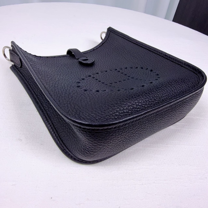 98新Hermes愛馬仕黑銀mini evelyn迷你伊芙琳黑銀單肩斜挎包-7