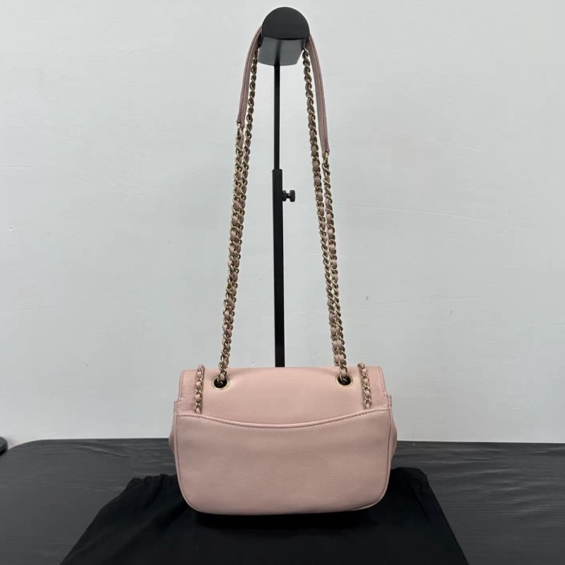 CHANEL 櫻花粉滾邊方胖子肩背包 98新配件:盒子購證塵袋-5