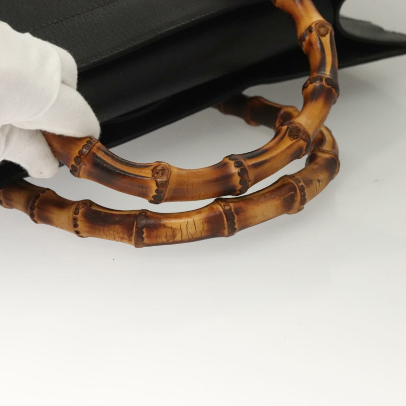 【日本直送】GUCCI 竹節手提包 皮革 黑金色 002 1186 0259 正品 ep9321-6