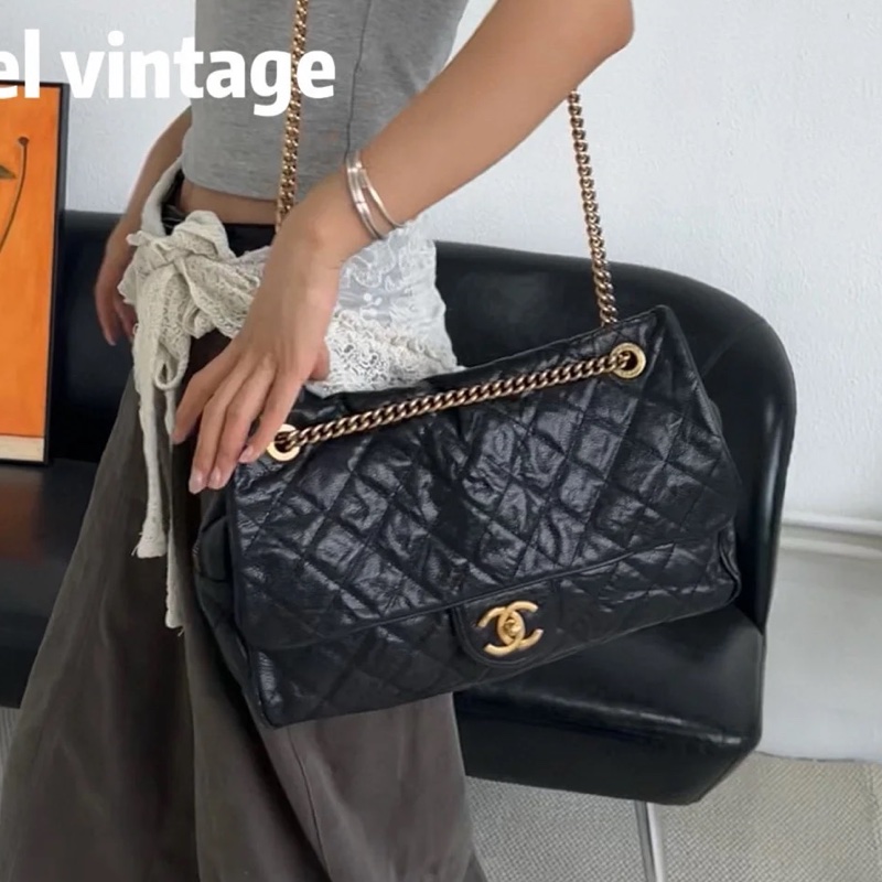 全網最低價🤩Lv黑金褶皺荔枝牛皮機場口蓋包鏈條斜挎單肩包-4