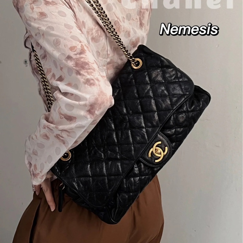 全網最低價🤩Lv黑金褶皺荔枝牛皮機場口蓋包鏈條斜挎單肩包-7