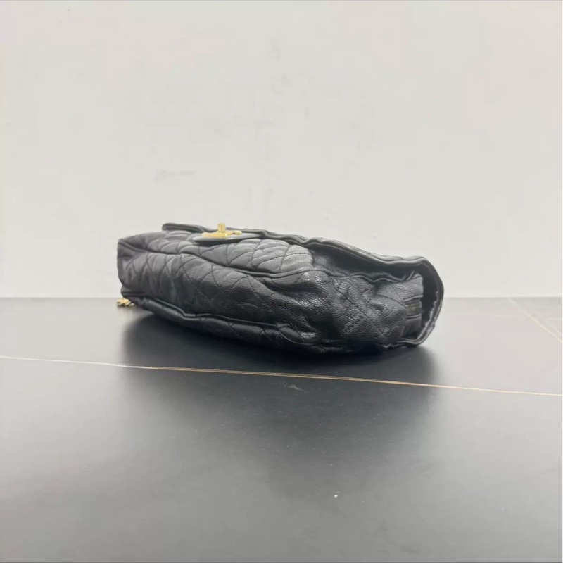 全網最低價🤩Lv黑金褶皺荔枝牛皮機場口蓋包鏈條斜挎單肩包-17