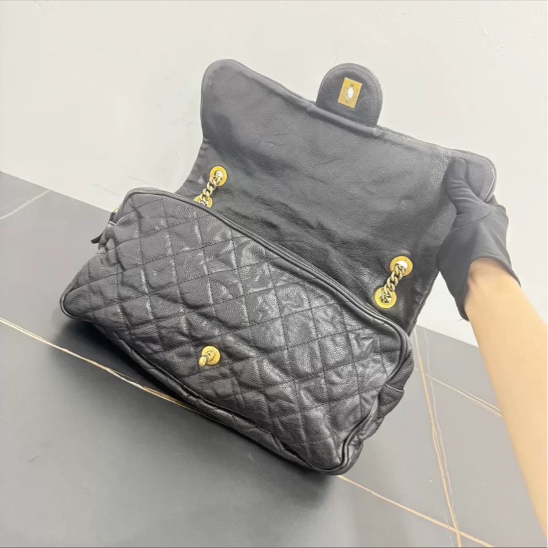 全網最低價🤩Lv黑金褶皺荔枝牛皮機場口蓋包鏈條斜挎單肩包-20