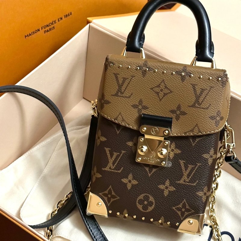 LV camerbox秀款老花盒子手提斜背包 12*17*6 98新配件:盒子塵袋-0