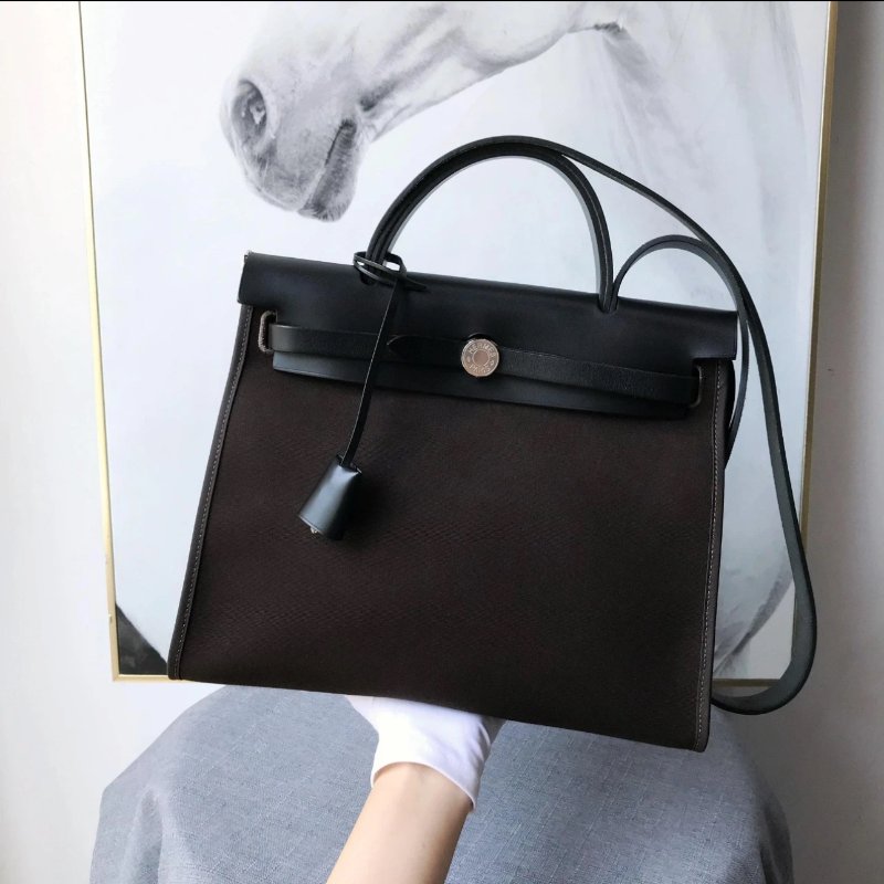 HERMES 烏木拼黑色herbag31 31*25*11 98新配件塵袋鑰匙鎖-0