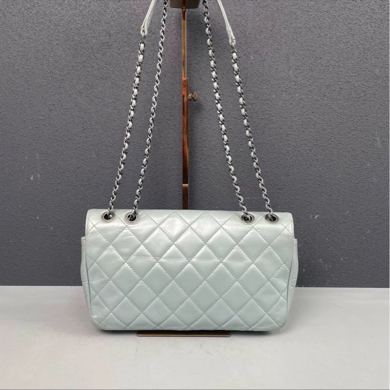 限量出售🈶購證🤩Chanel薄荷珠光銀扣cf系列鏈條單肩斜挎口蓋包🫧-7