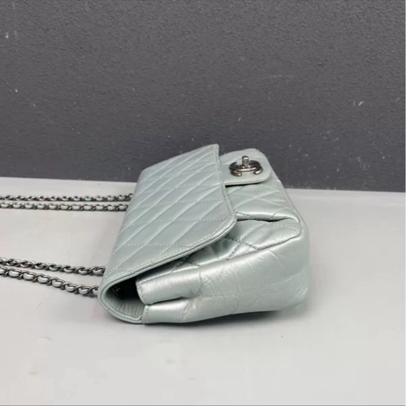 限量出售🈶購證🤩Chanel薄荷珠光銀扣cf系列鏈條單肩斜挎口蓋包🫧-8