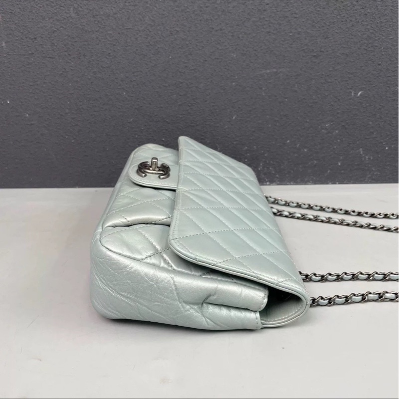 限量出售🈶購證🤩Chanel薄荷珠光銀扣cf系列鏈條單肩斜挎口蓋包🫧-9