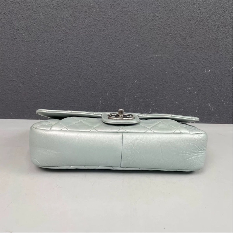 限量出售🈶購證🤩Chanel薄荷珠光銀扣cf系列鏈條單肩斜挎口蓋包🫧-10