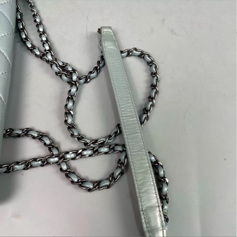 限量出售🈶購證🤩Chanel薄荷珠光銀扣cf系列鏈條單肩斜挎口蓋包🫧-14