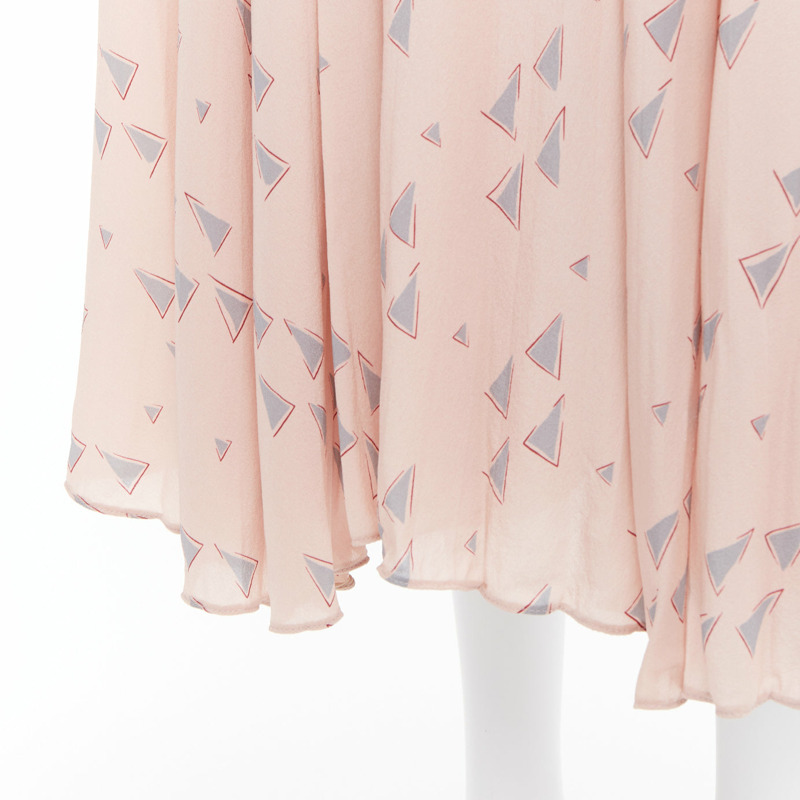 VALENTINO  100% silk dusty pink grey triangle print midi skirt UK8 S-1