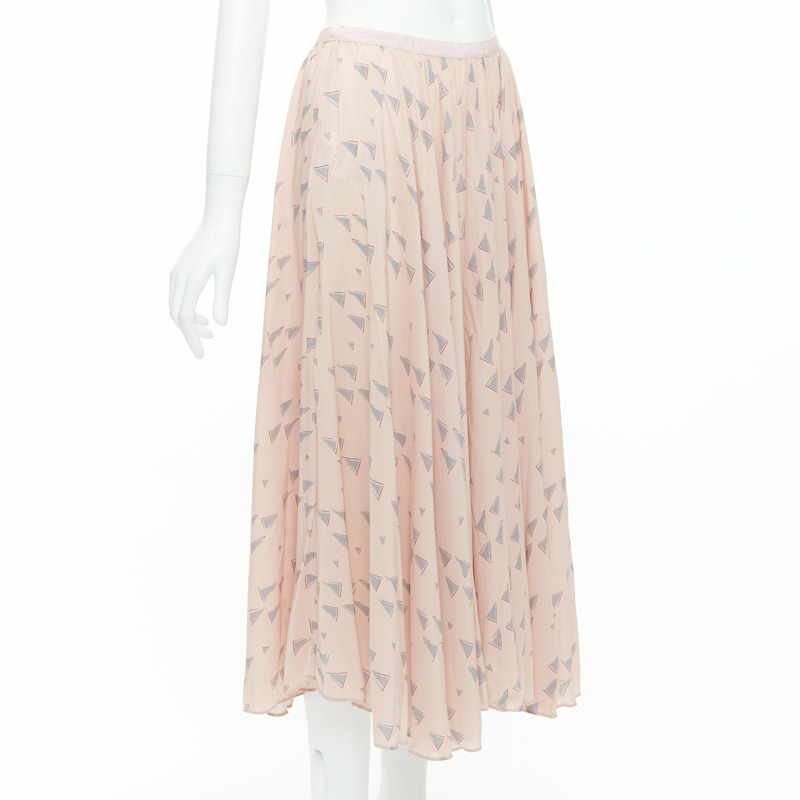 VALENTINO  100% silk dusty pink grey triangle print midi skirt UK8 S-2
