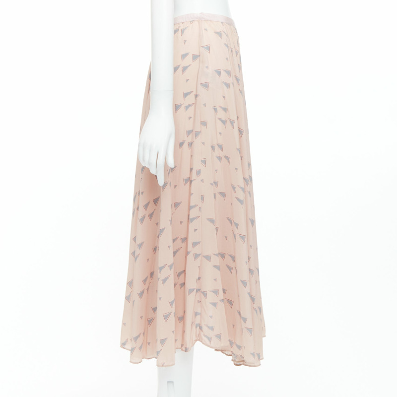 VALENTINO  100% silk dusty pink grey triangle print midi skirt UK8 S-3