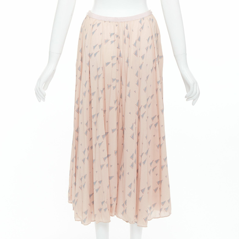 VALENTINO  100% silk dusty pink grey triangle print midi skirt UK8 S-4