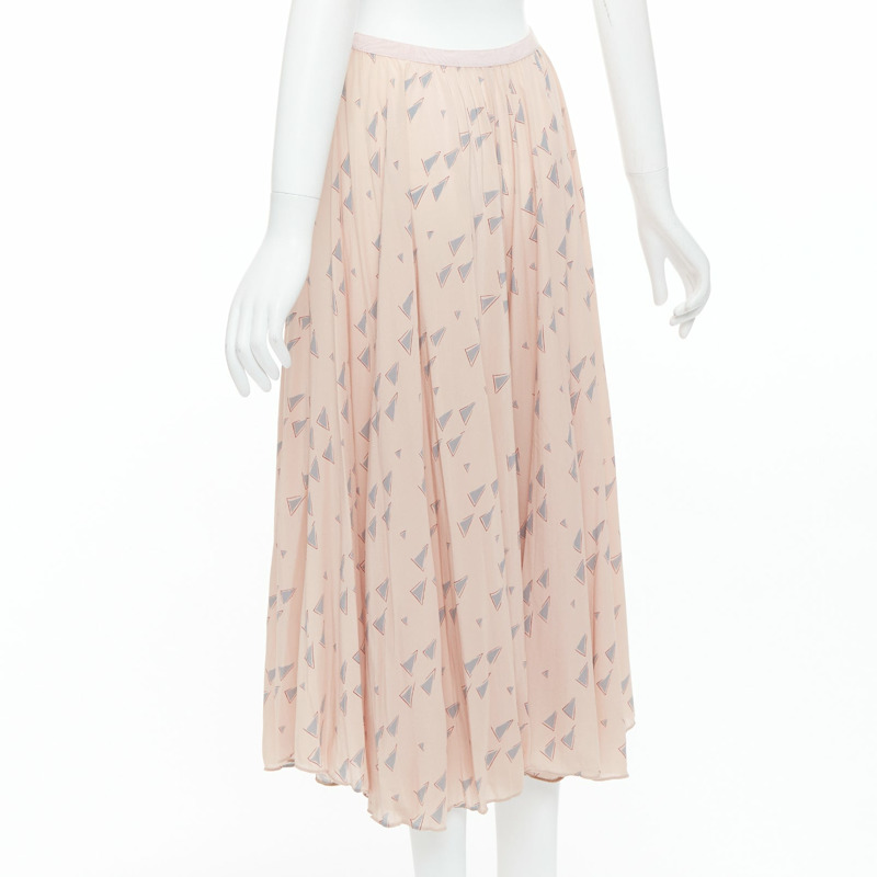 VALENTINO  100% silk dusty pink grey triangle print midi skirt UK8 S-5