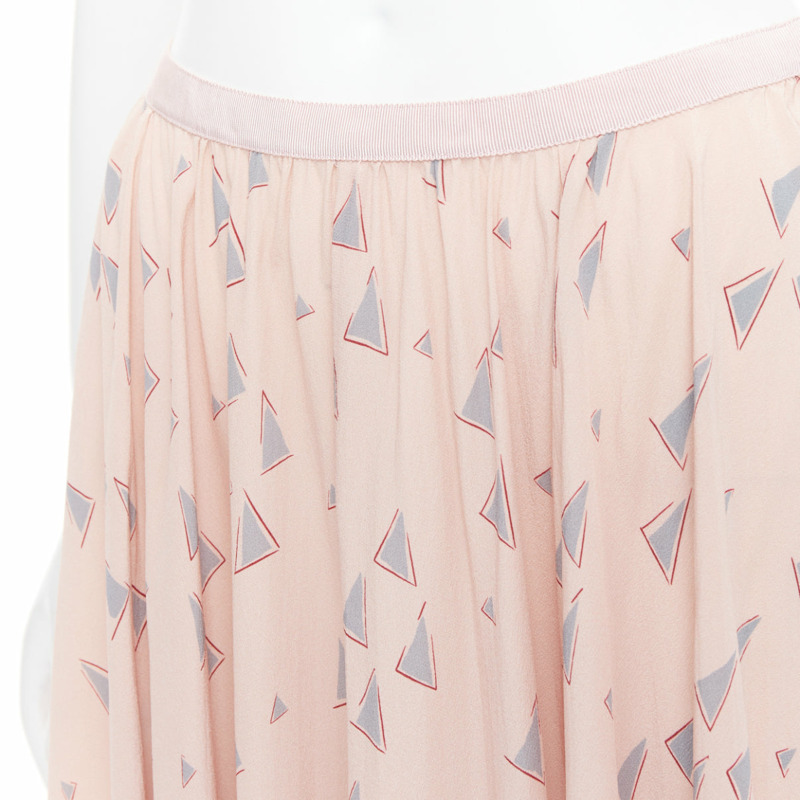 VALENTINO  100% silk dusty pink grey triangle print midi skirt UK8 S-7