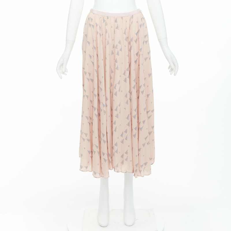 VALENTINO  100% silk dusty pink grey triangle print midi skirt UK8 S-9