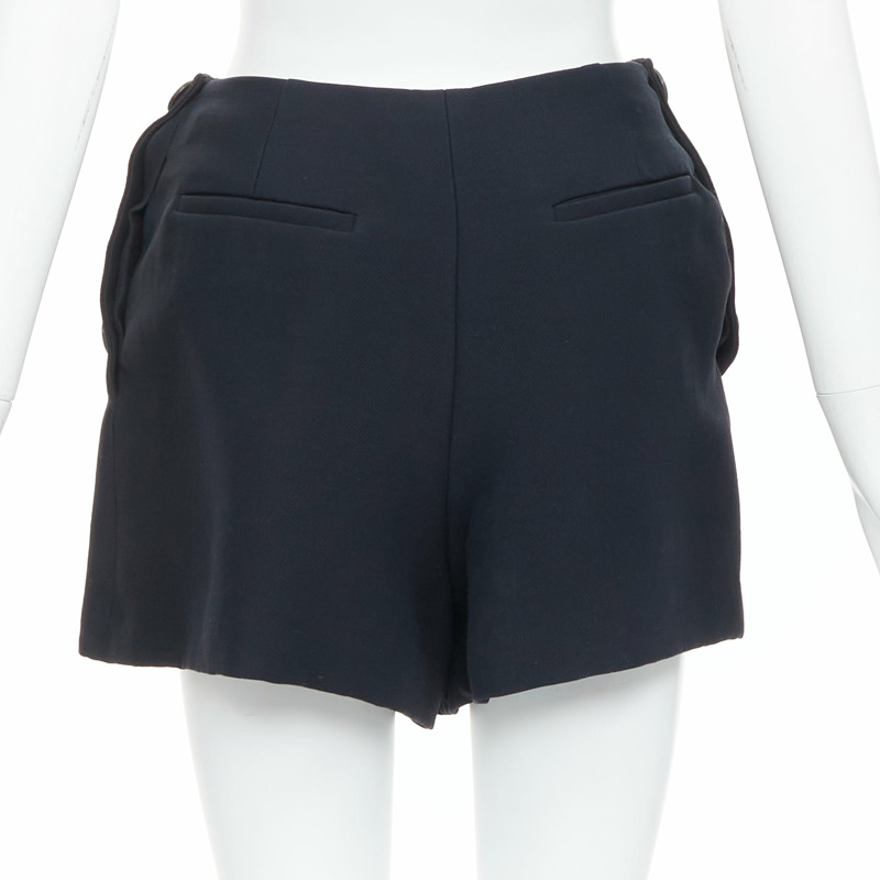 CHRISTIAN DIOR black wool silk nautical pleated front skirt FR34 XXS-3