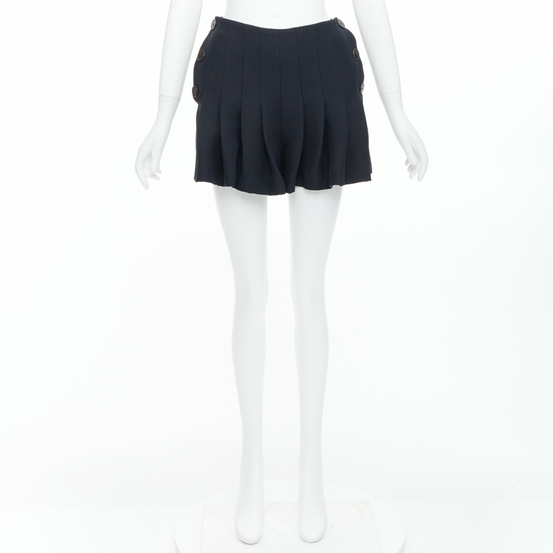 CHRISTIAN DIOR black wool silk nautical pleated front skirt FR34 XXS-8
